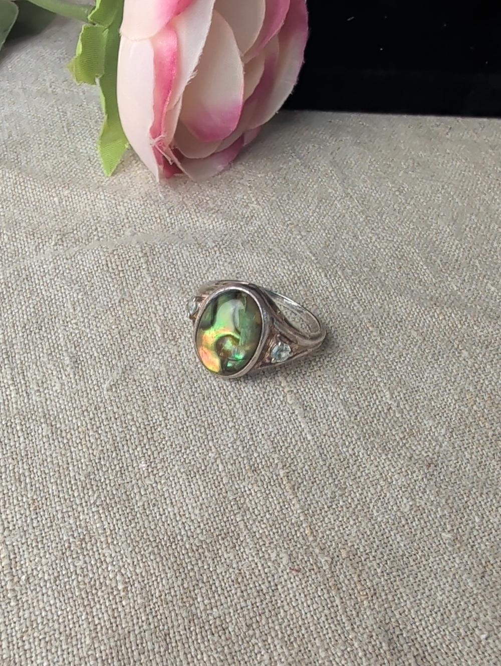 Vintage 925 Sterling Silver Abalone Statement Ring Southwestern Boho